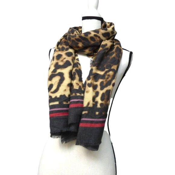 Inc International Concepts Striped Leopard-Print Wrap, Brown, 72"L x 21"W - Picture 1 of 5